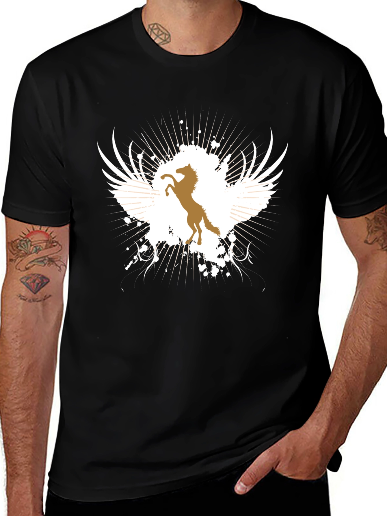 Winged Horse Graphic Tee - Black T-Shirt
