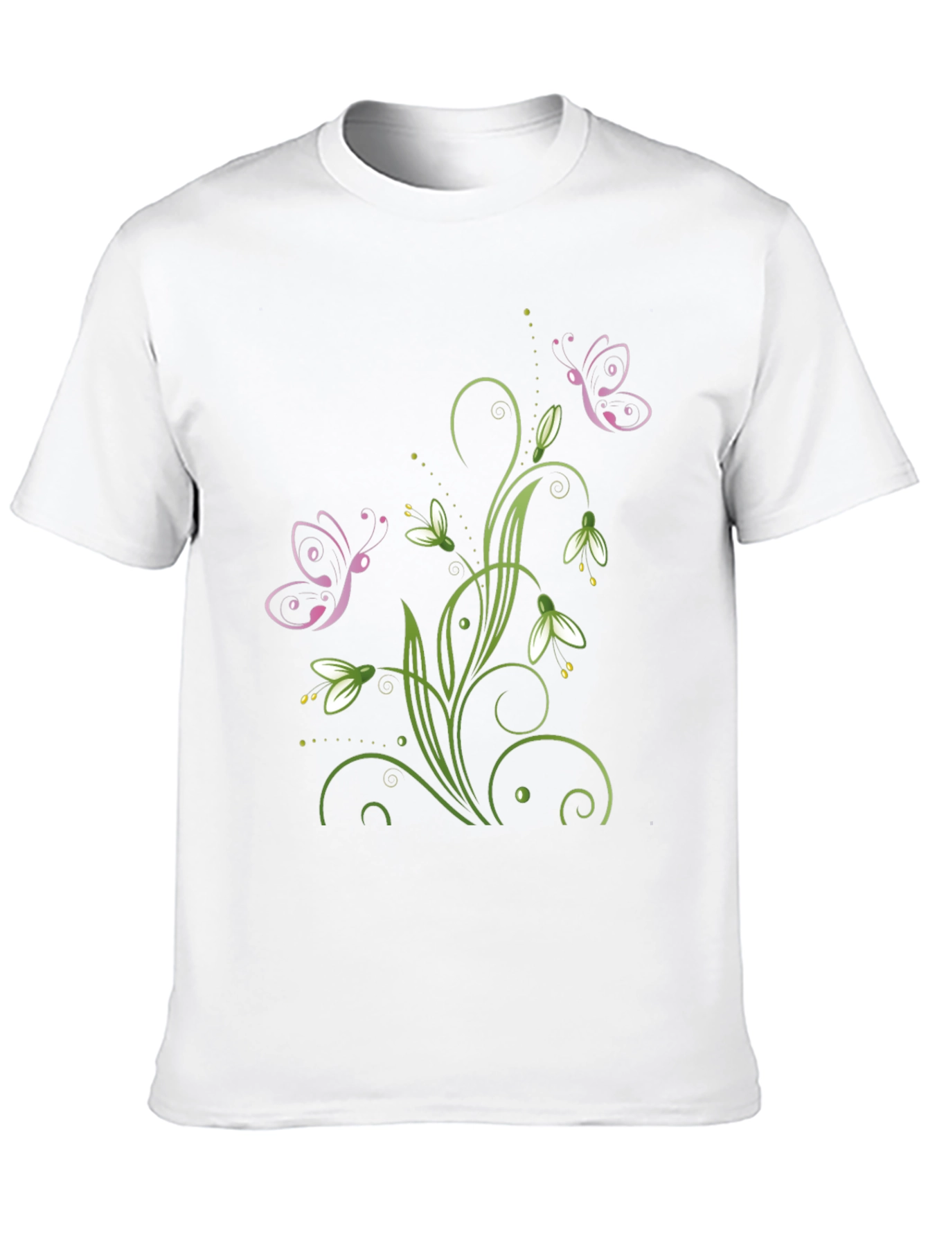 Butterfly Floral Design Black T-Shirt