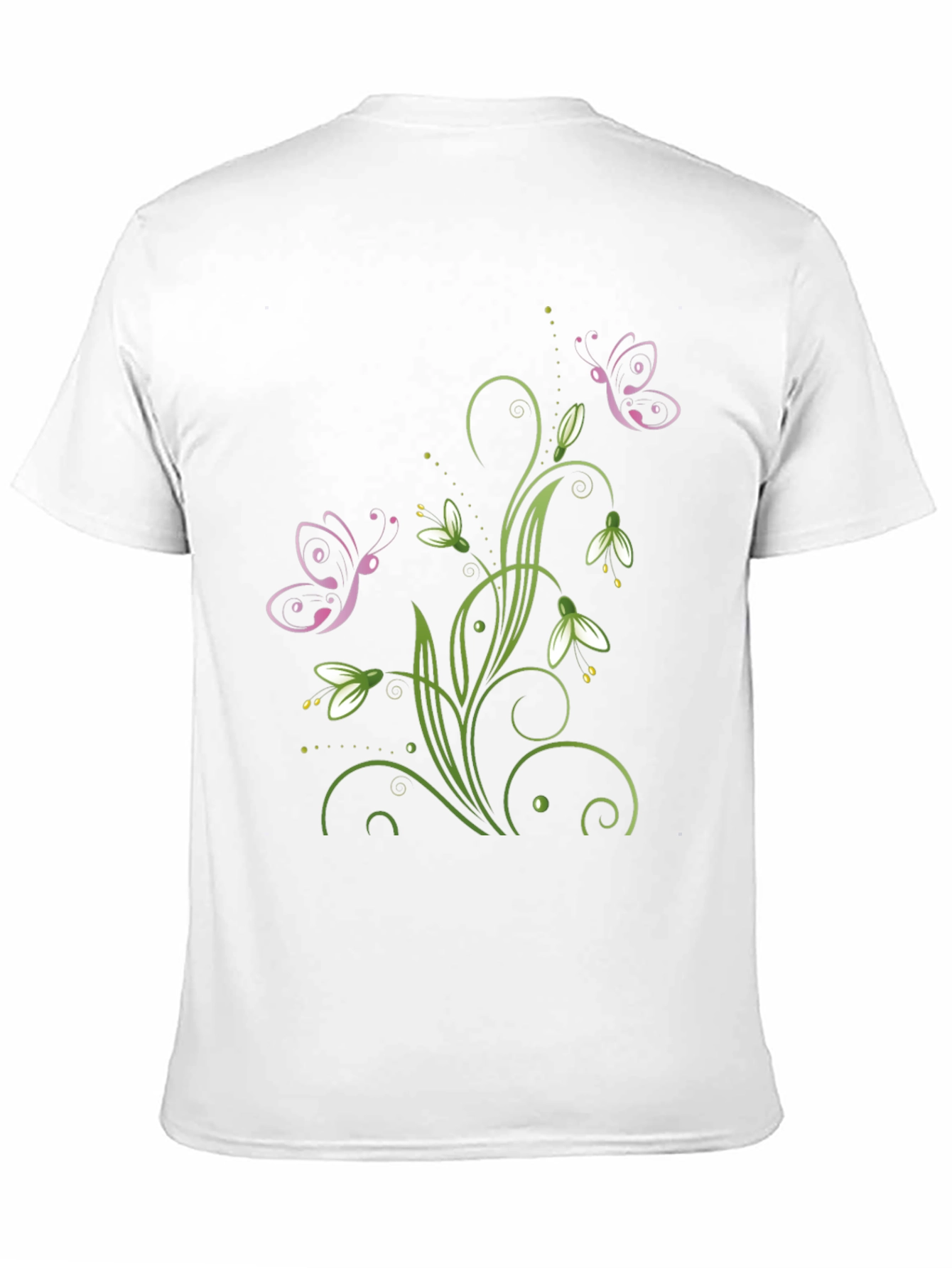 Butterfly Floral Design Black T-Shirt