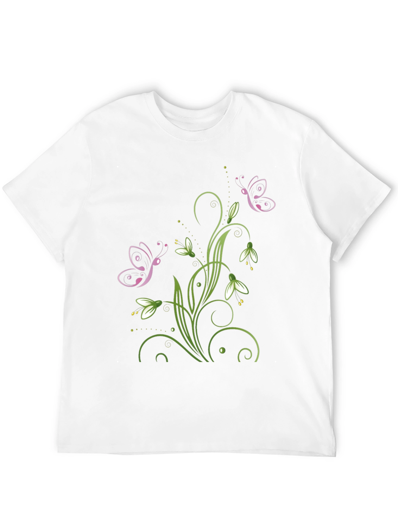 Butterfly Floral Design Black T-Shirt
