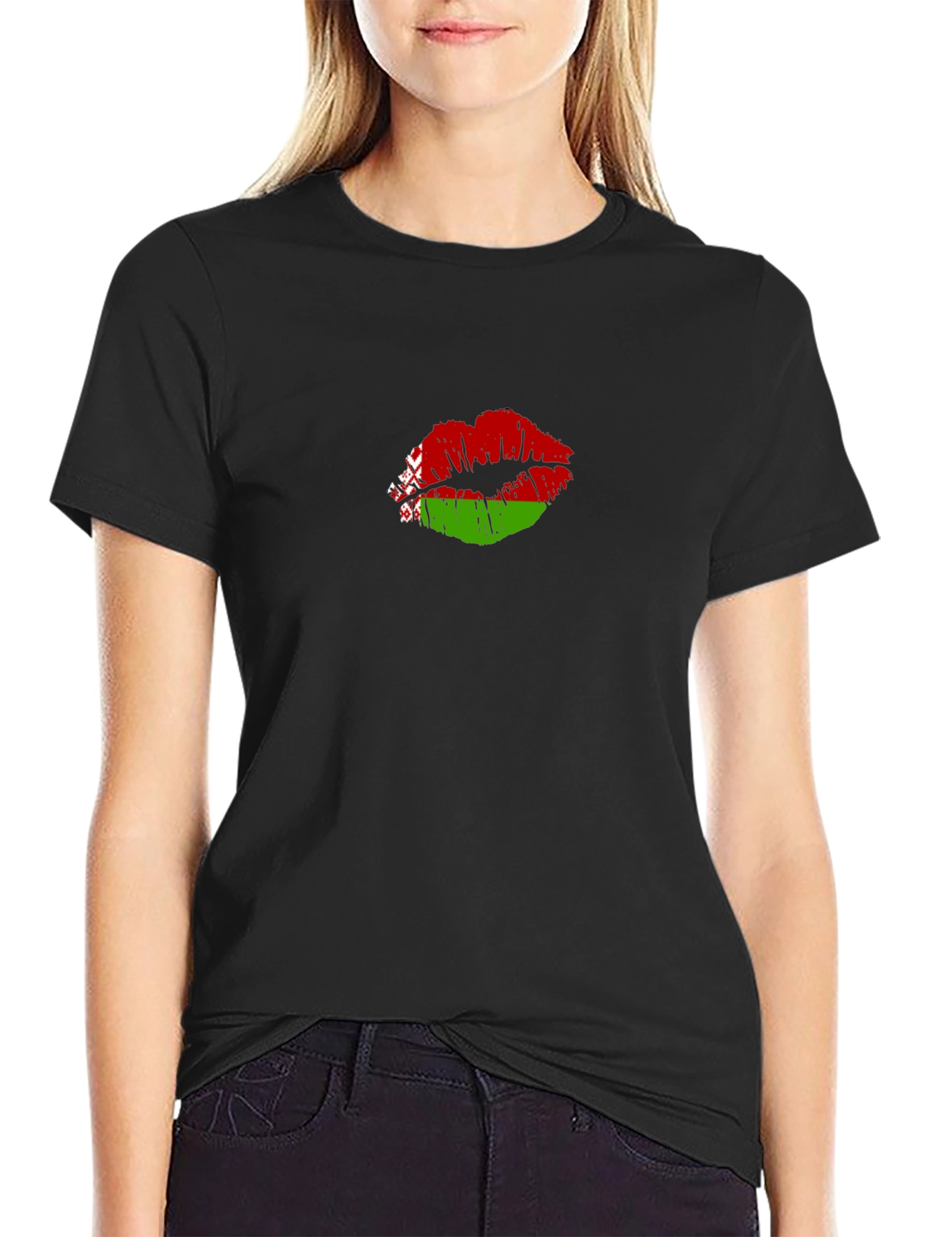 Belarus Flag Lips Black T-Shirt