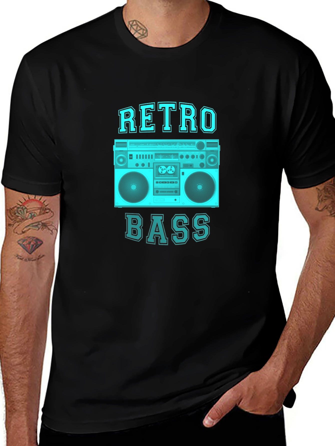 Retro Bass Graphic Tee - Black Cotton T-Shirt