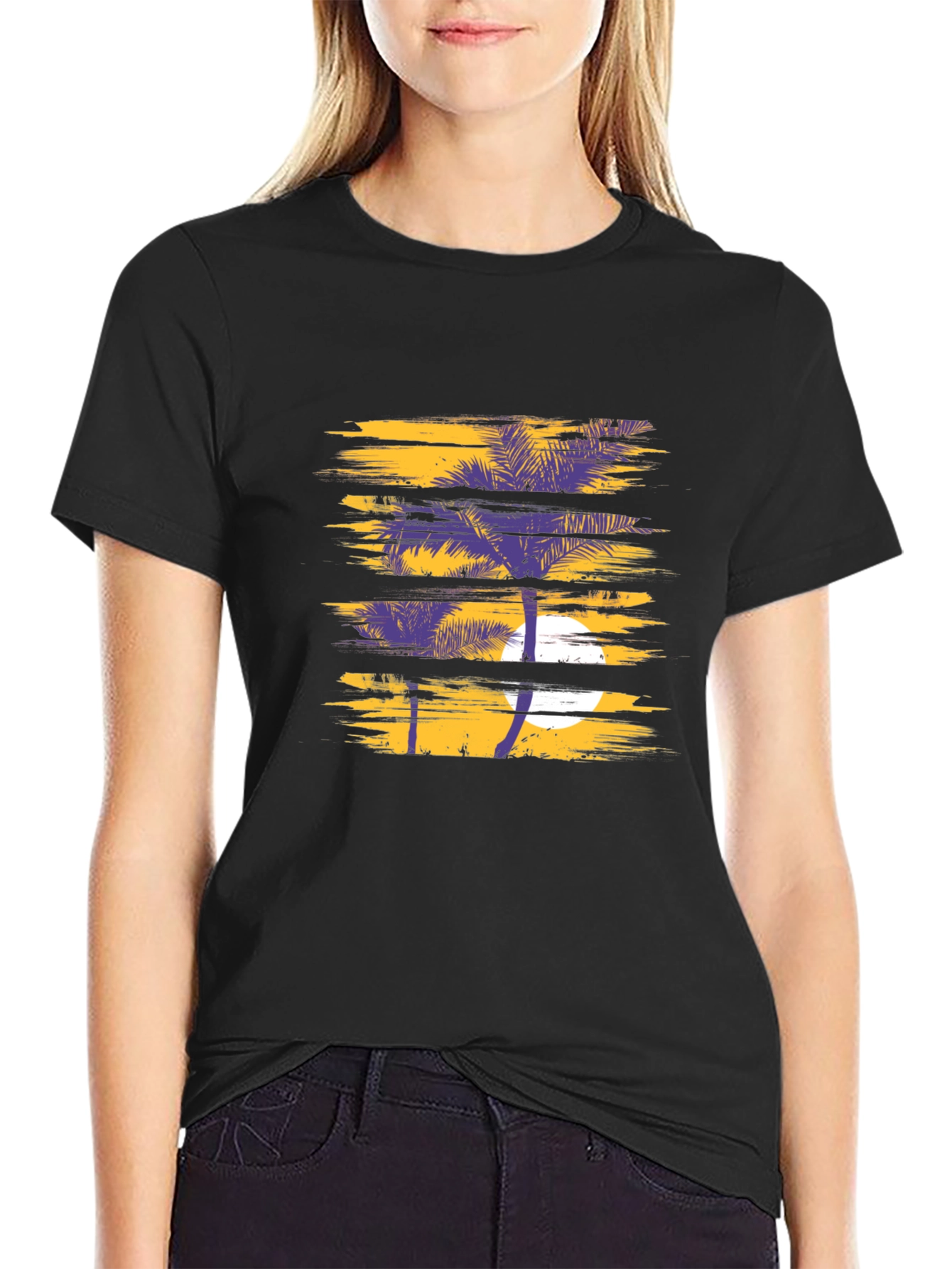 Tropical Palm Graphic T-Shirt - Stylish Black Tee