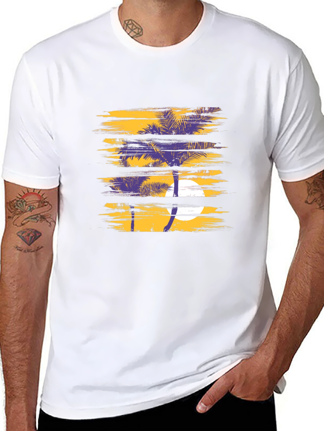 Tropical Palm Graphic T-Shirt - Stylish Black Tee
