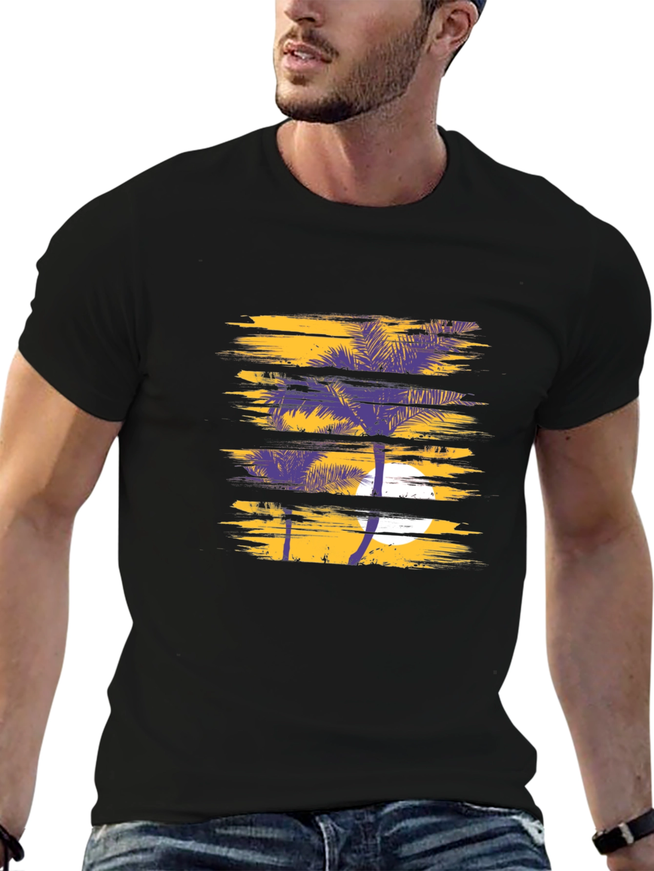Tropical Palm Graphic T-Shirt - Stylish Black Tee