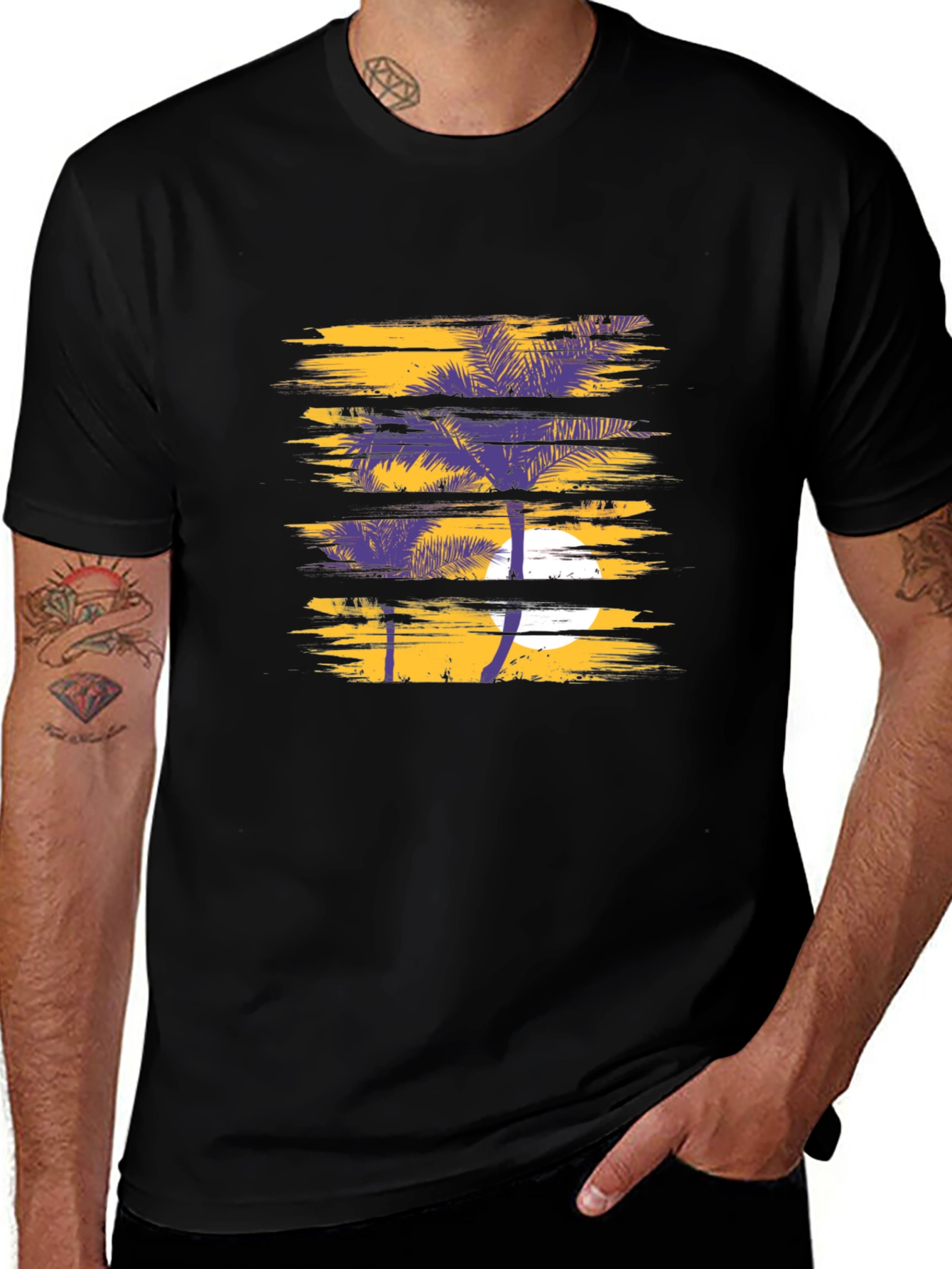 Tropical Palm Graphic T-Shirt - Stylish Black Tee