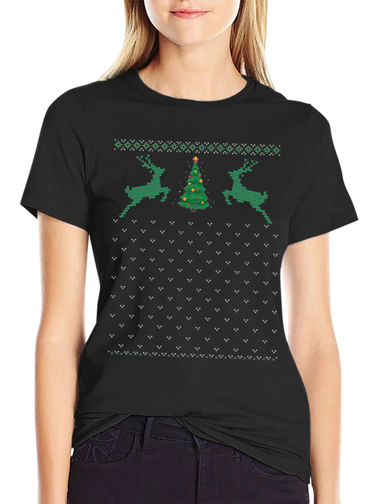 Christmas Deer Tree Pattern T-Shirt