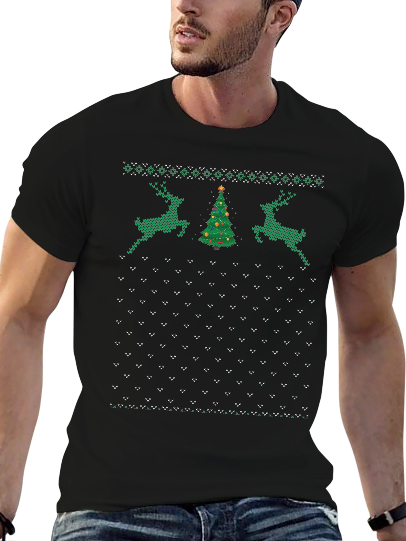 Christmas Deer Tree Pattern T-Shirt