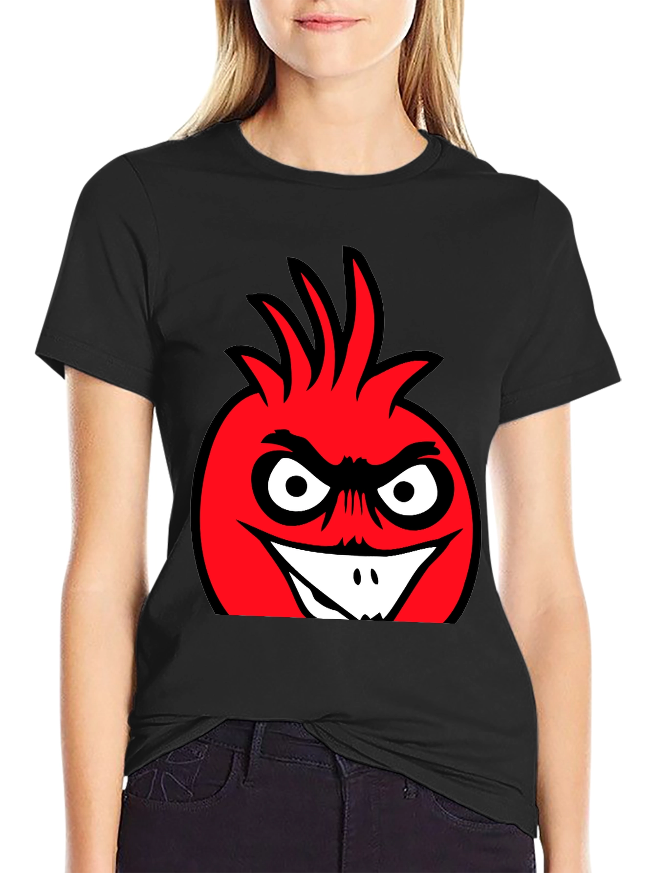 Angry Red Cartoon Character Black T-Shirt