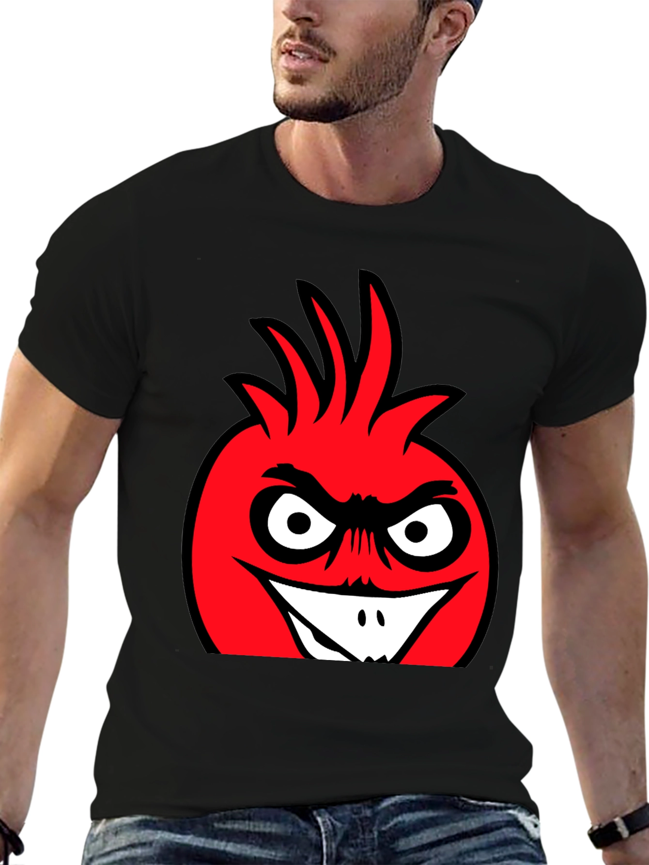 Angry Red Cartoon Character Black T-Shirt