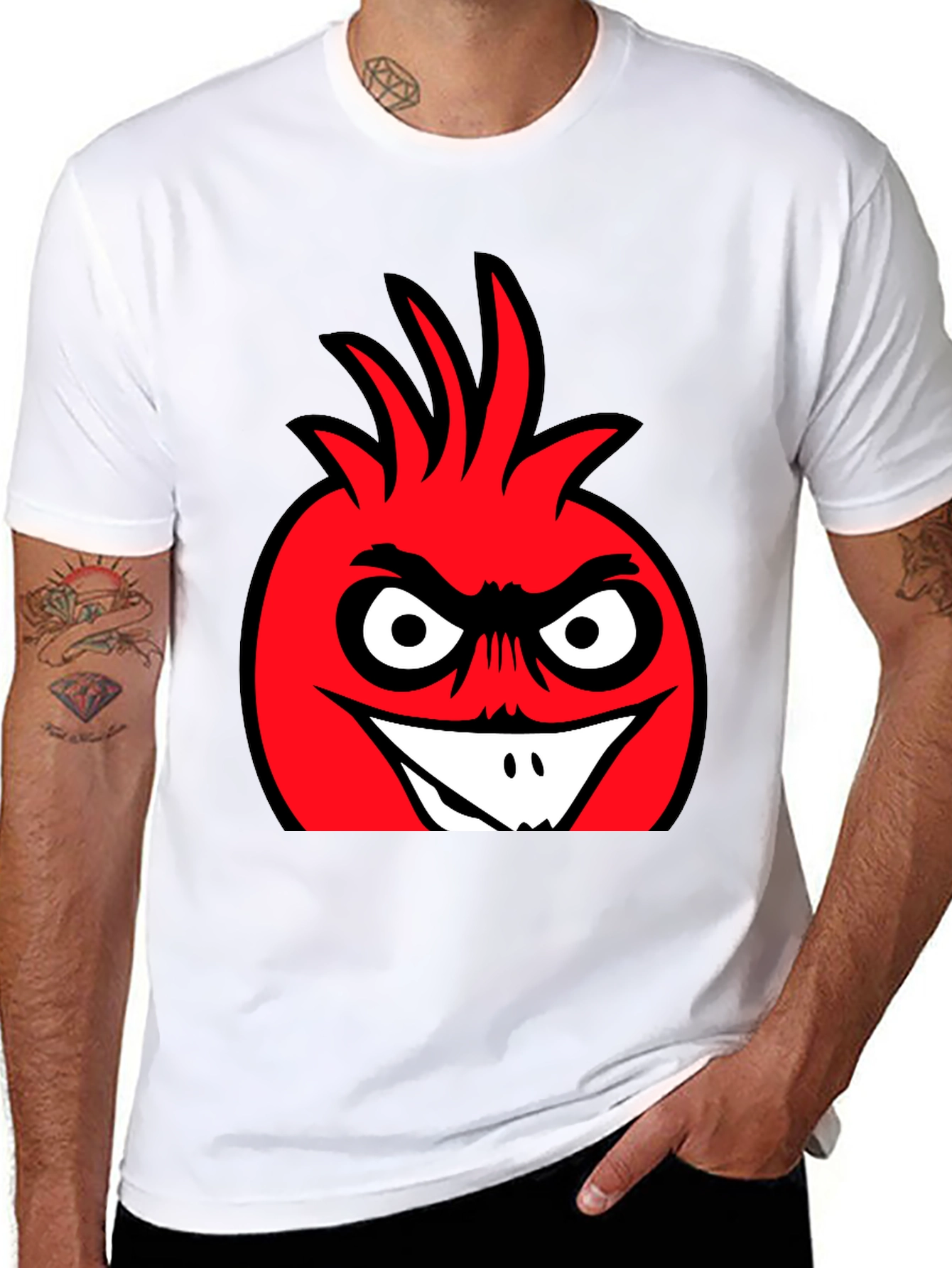 Angry Red Cartoon Character Black T-Shirt