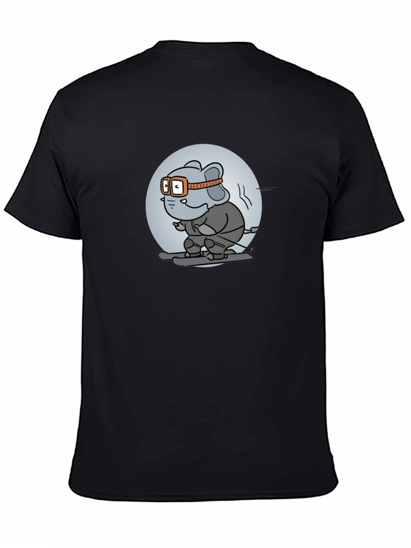 Skiing Elephant Graphic Tee - Fun Black T-Shirt