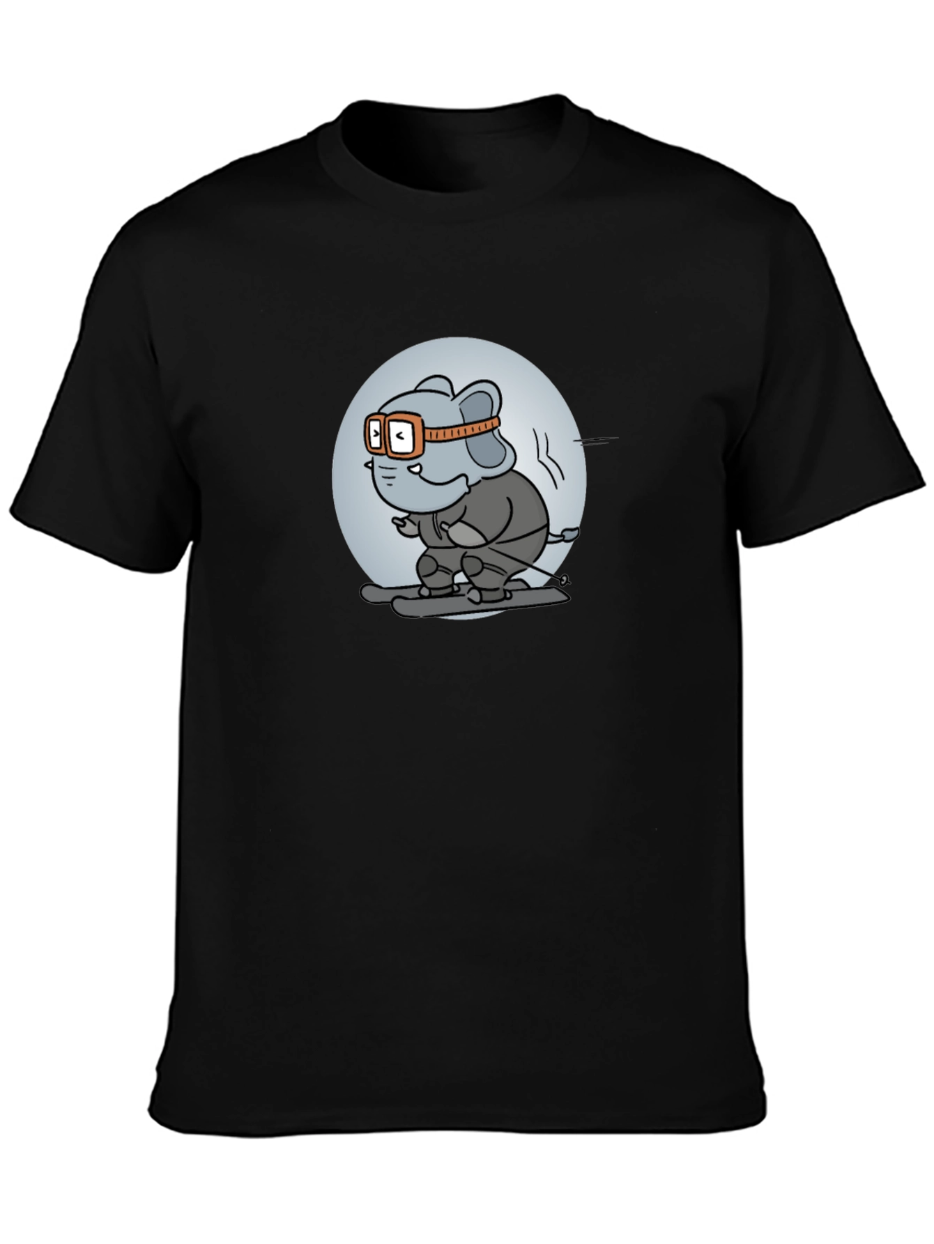 Skiing Elephant Graphic Tee - Fun Black T-Shirt