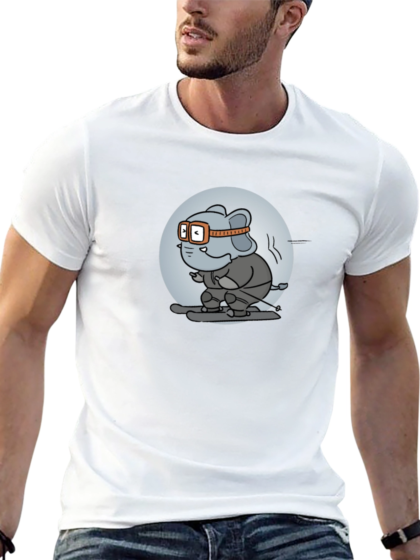 Skiing Elephant Graphic Tee - Fun Black T-Shirt