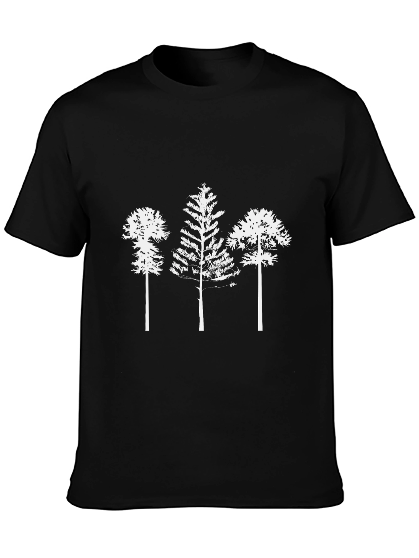 Mens Black T-Shirt with White Tree Print