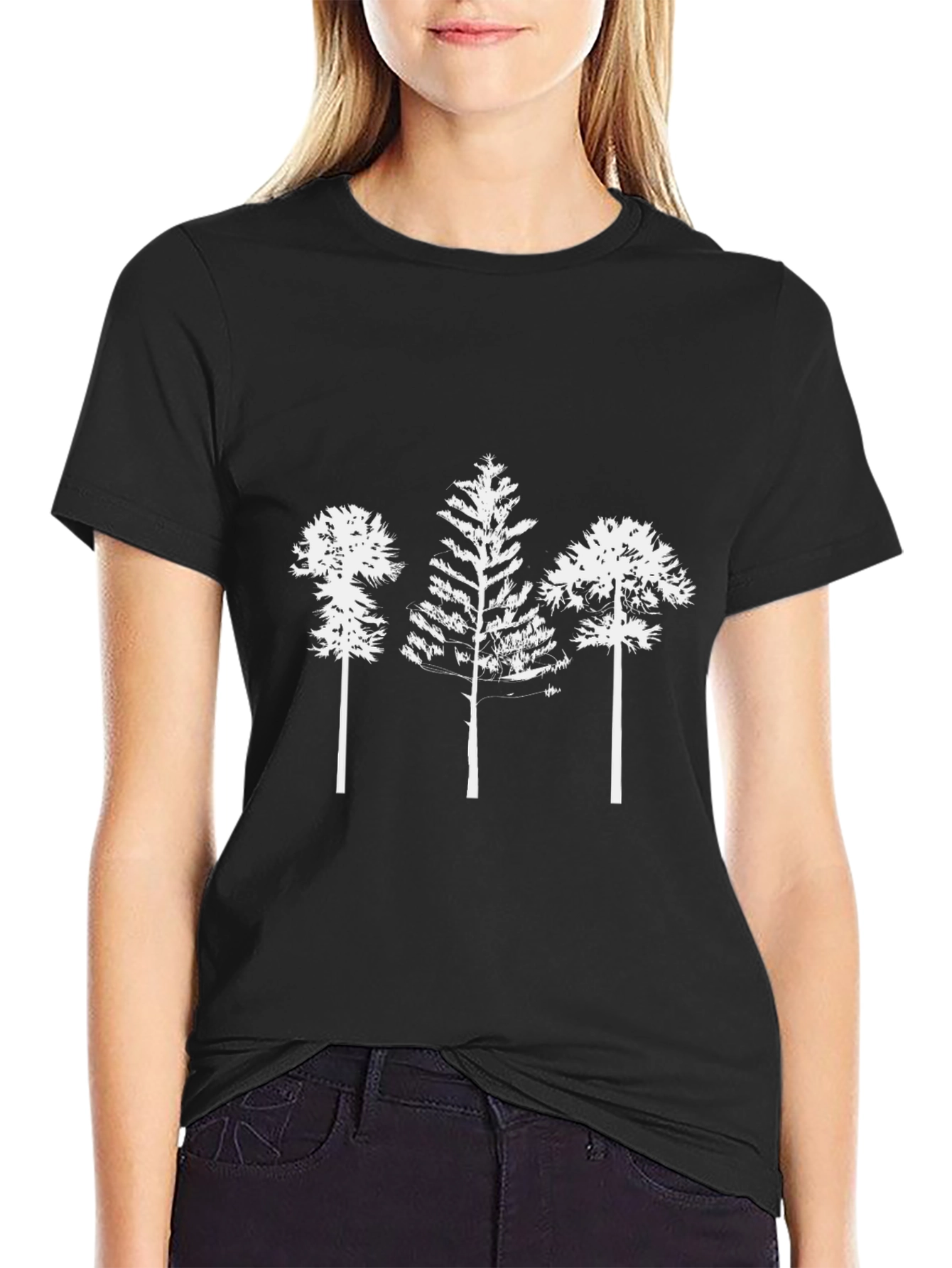 Mens Black T-Shirt with White Tree Print