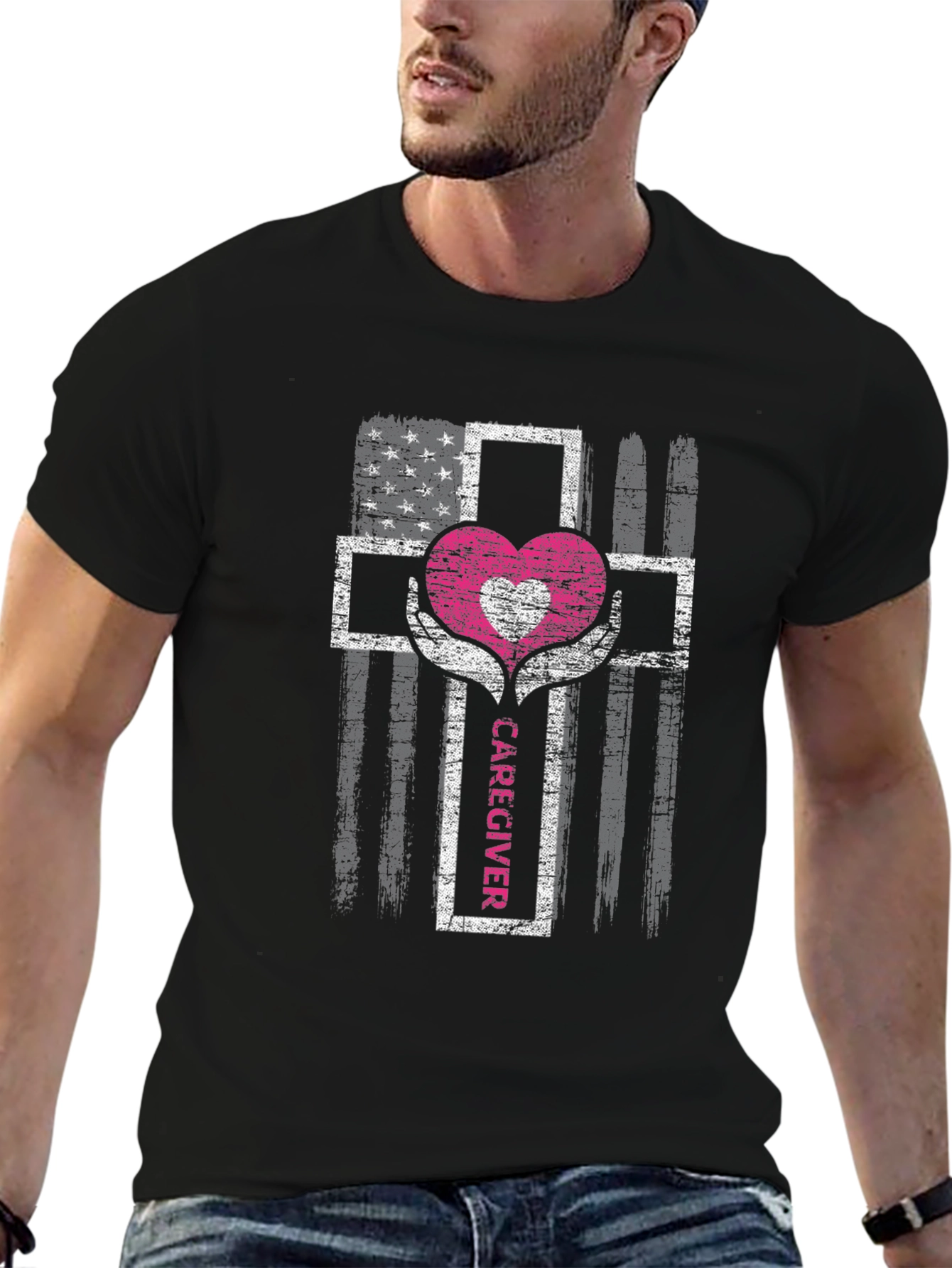 Caregiver Heart Cross Graphic T-Shirt