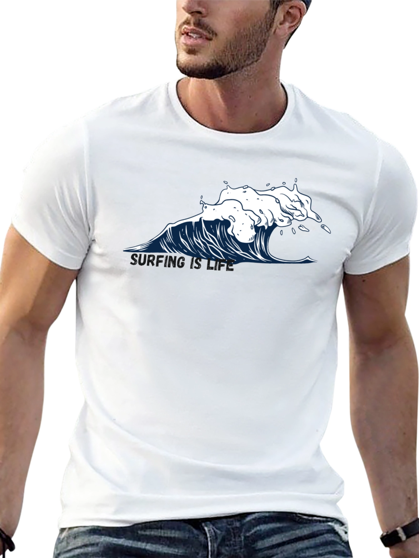 Wave Graphic T-Shirt - Black Cotton Tee