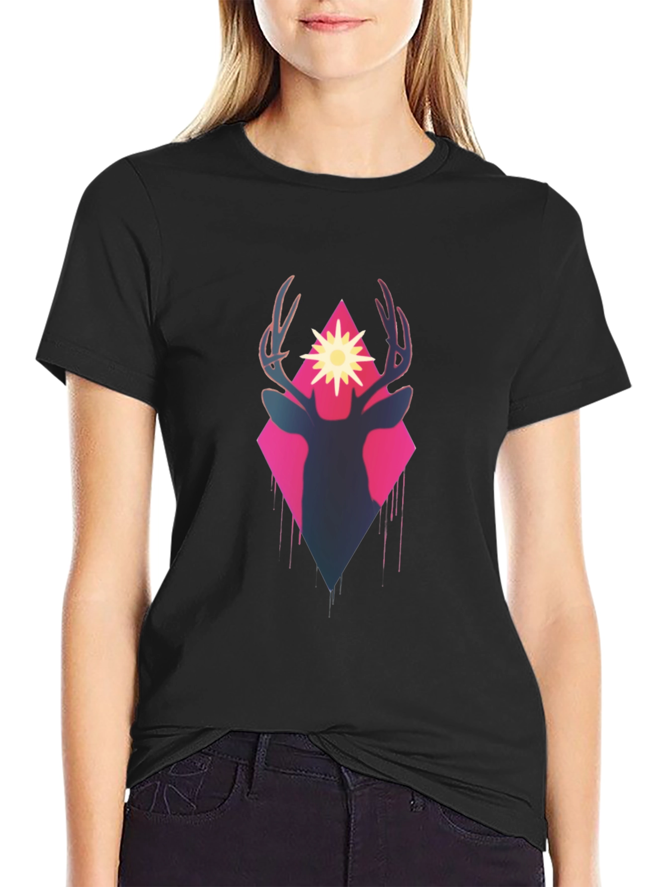 Deer Silhouette Graphic Tee - Black