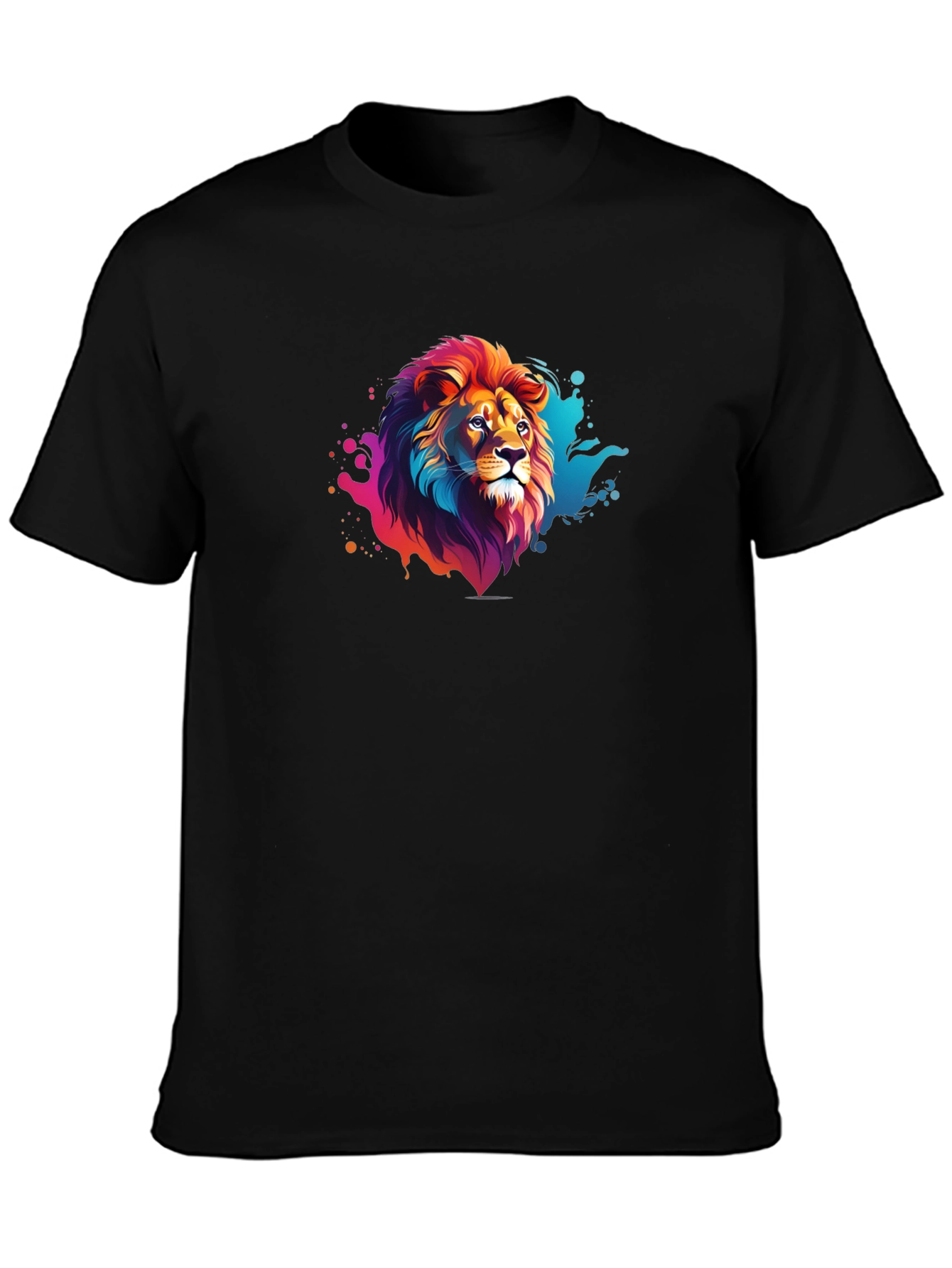 Vibrant Lion Graphic Black Tee - Bold Style