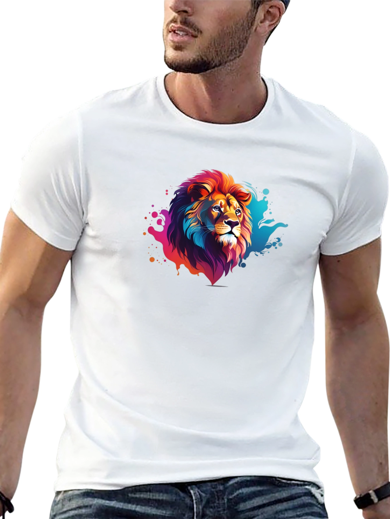 Vibrant Lion Graphic Black Tee - Bold Style
