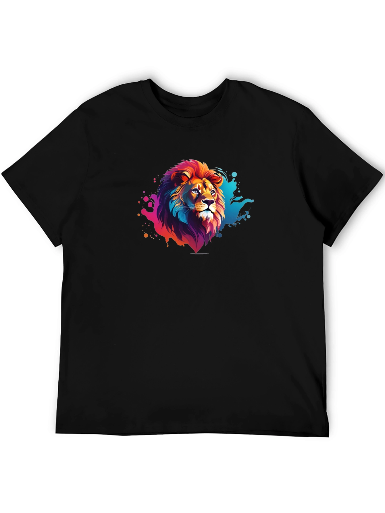 Vibrant Lion Graphic Black Tee - Bold Style