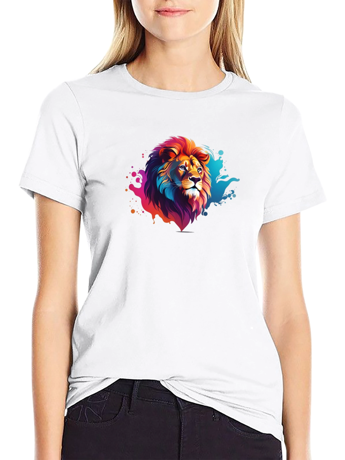 Vibrant Lion Graphic Black Tee - Bold Style
