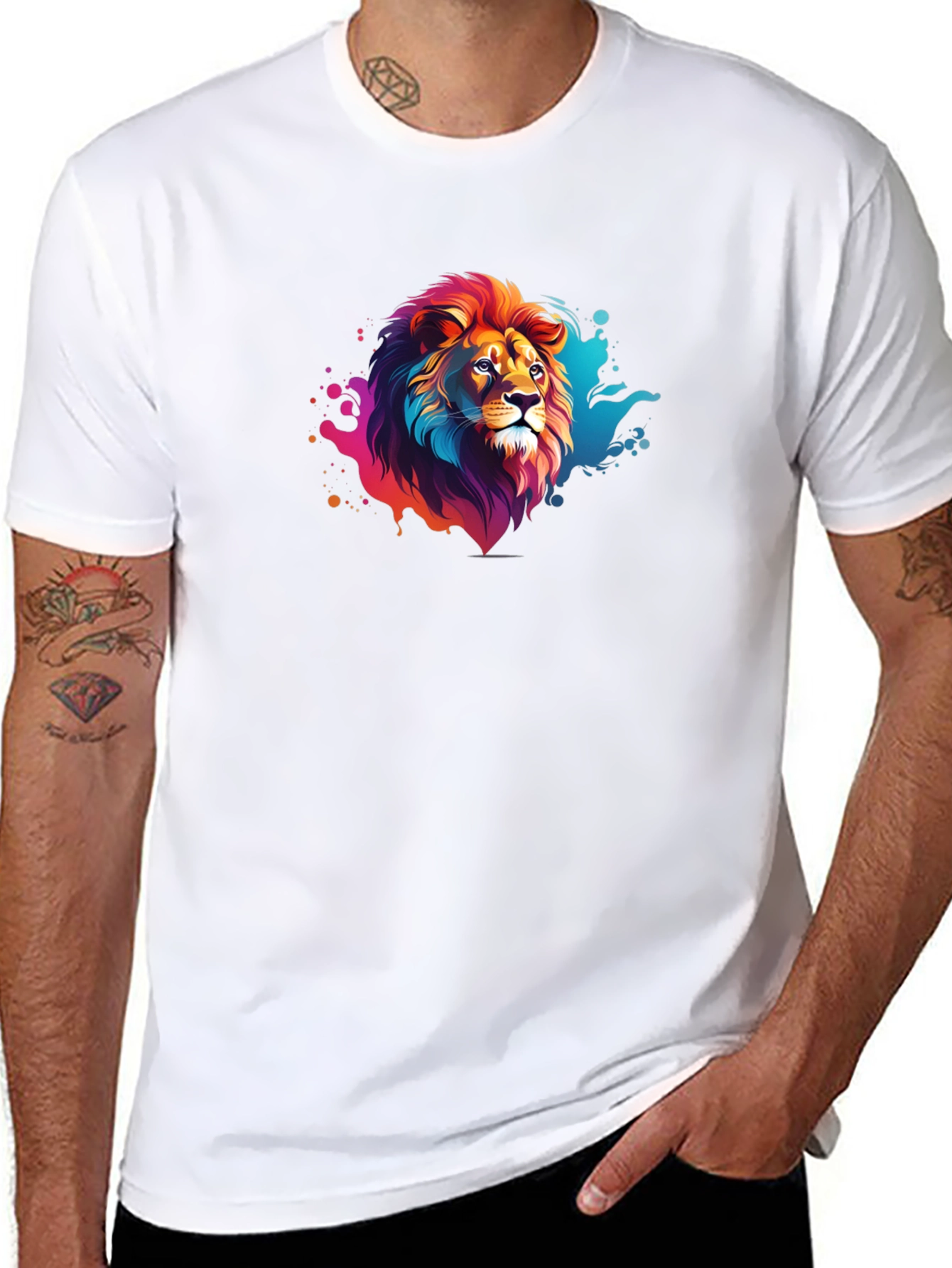 Vibrant Lion Graphic Black Tee - Bold Style
