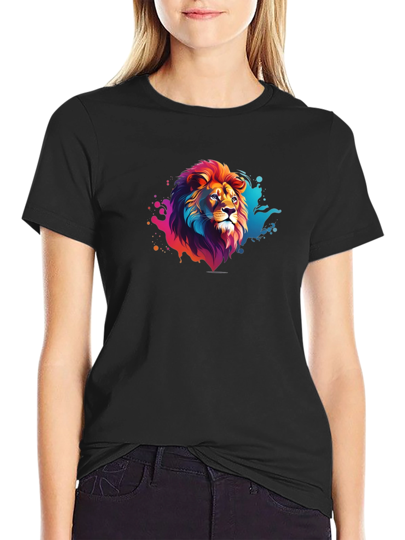 Vibrant Lion Graphic Black Tee - Bold Style