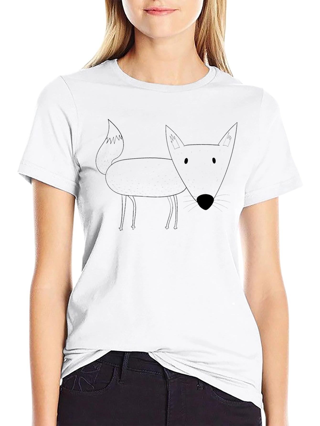 Mens Black Cartoon Fox T-Shirt