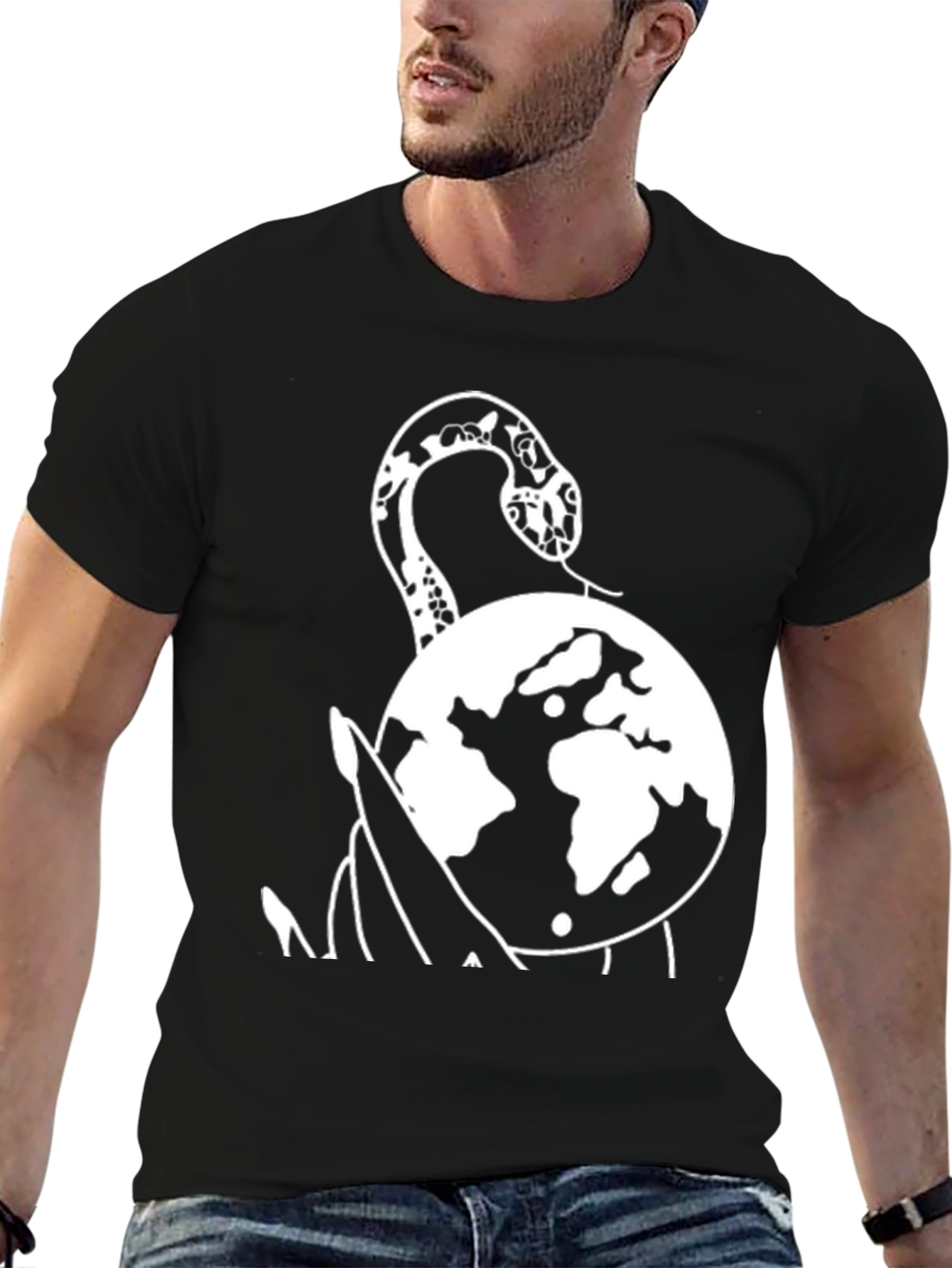 Snake Planet Graphic Tee - Black Cotton T-Shirt