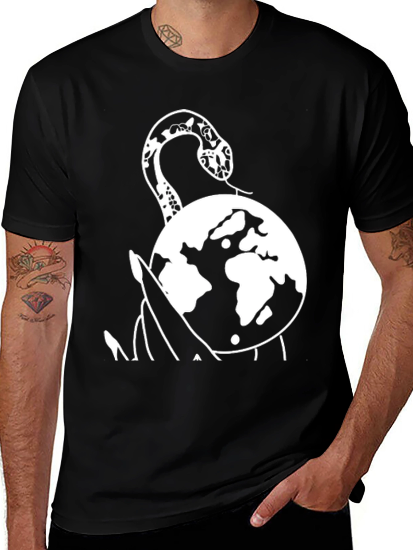 Snake Planet Graphic Tee - Black Cotton T-Shirt