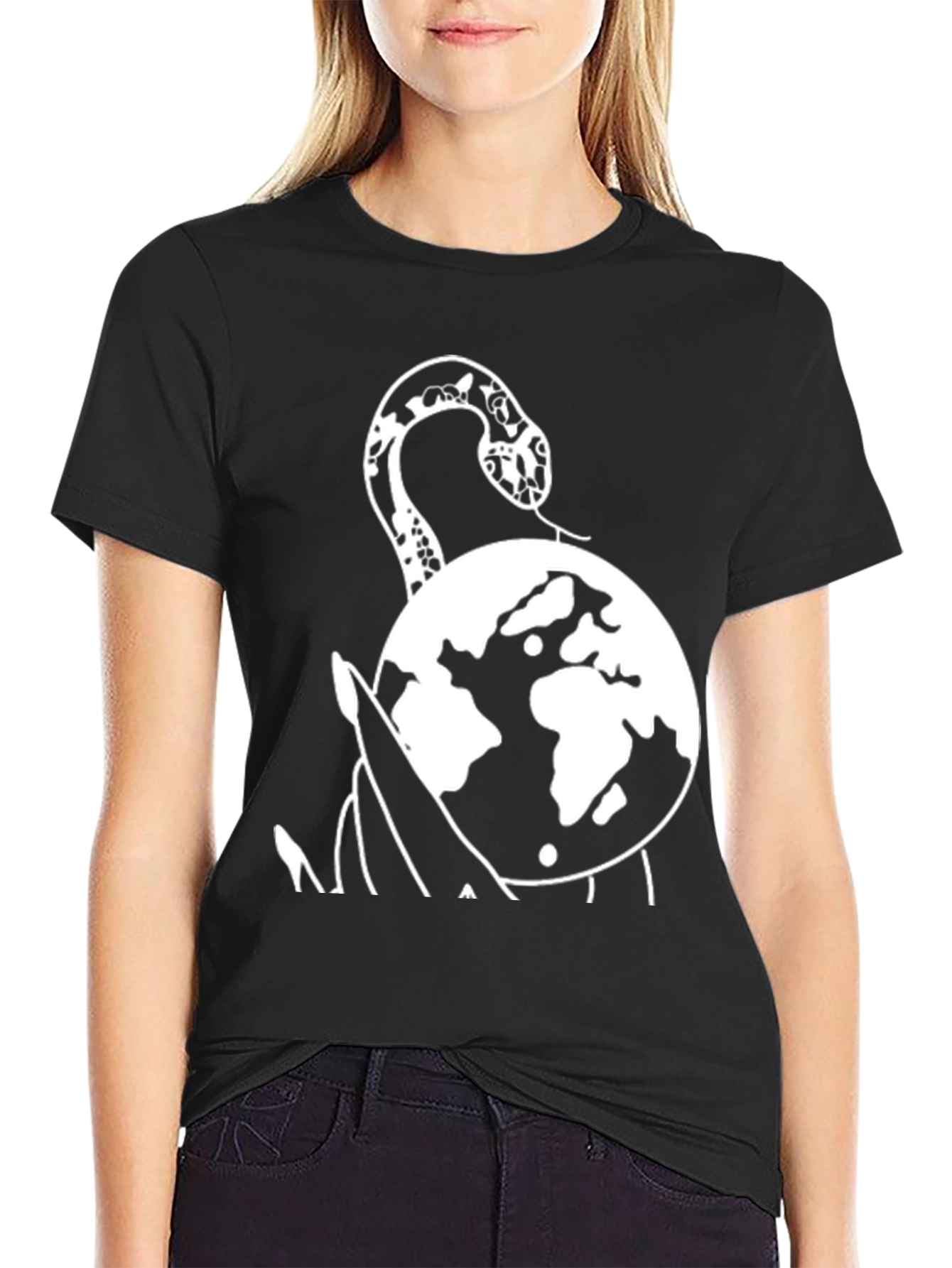 Snake Planet Graphic Tee - Black Cotton T-Shirt