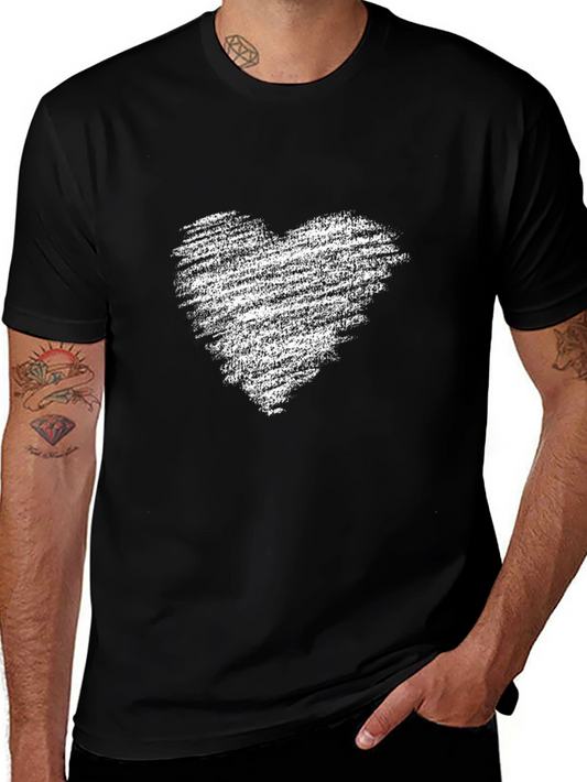 Mens Black T-Shirt with Distressed Heart Graphic