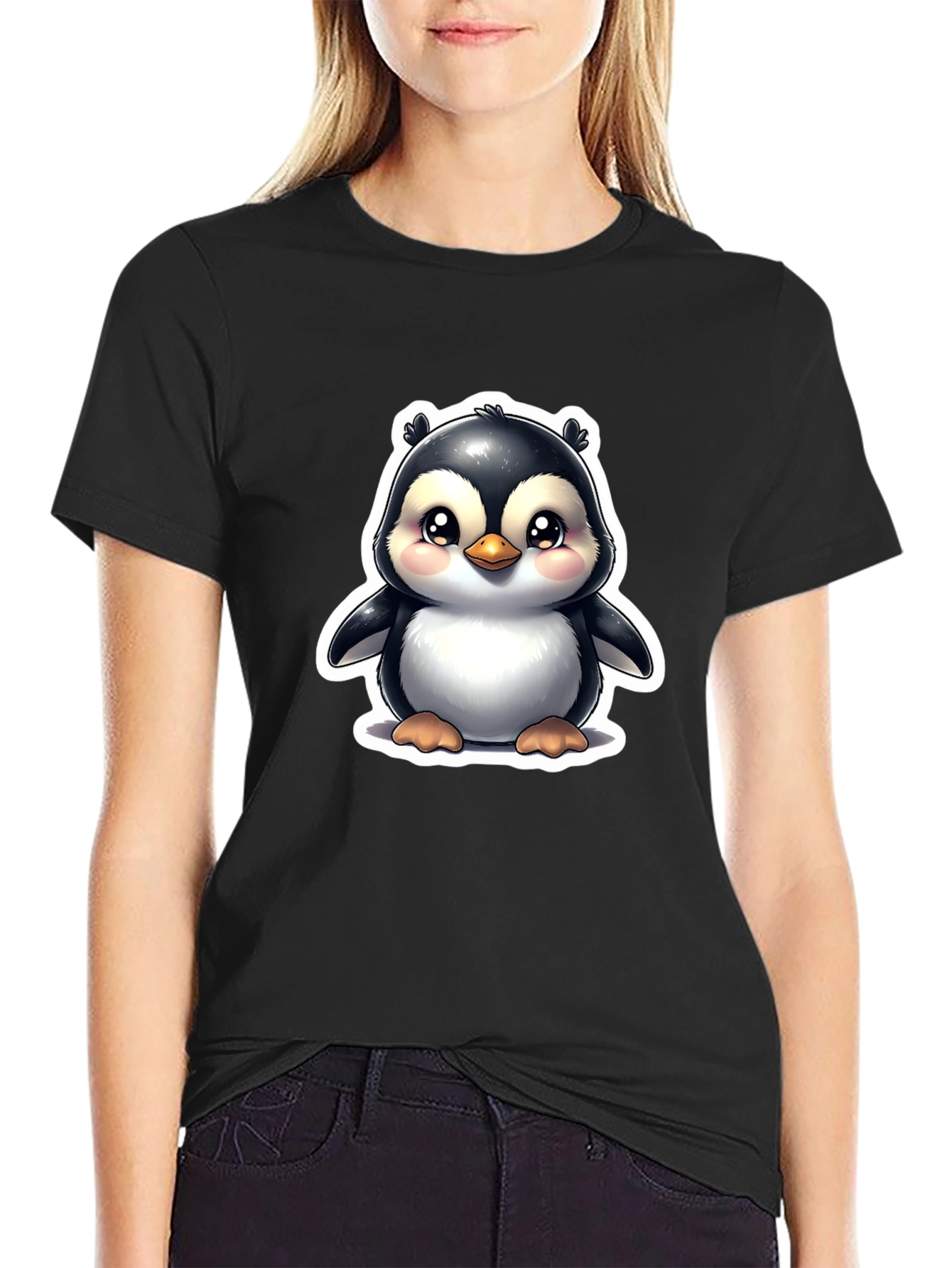 Cute Penguin Graphic Tee - Black Unisex T-Shirt