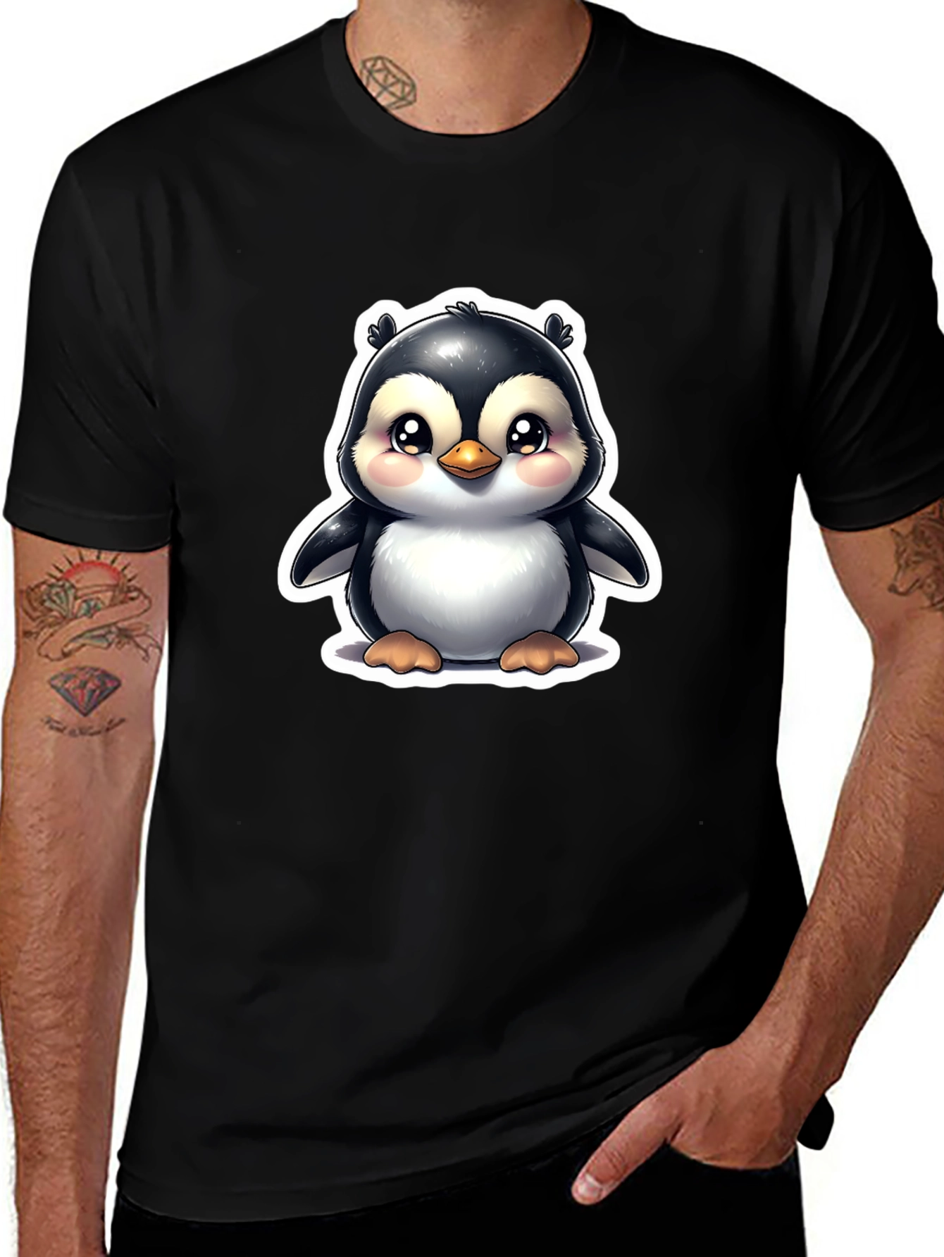 Cute Penguin Graphic Tee - Black Unisex T-Shirt
