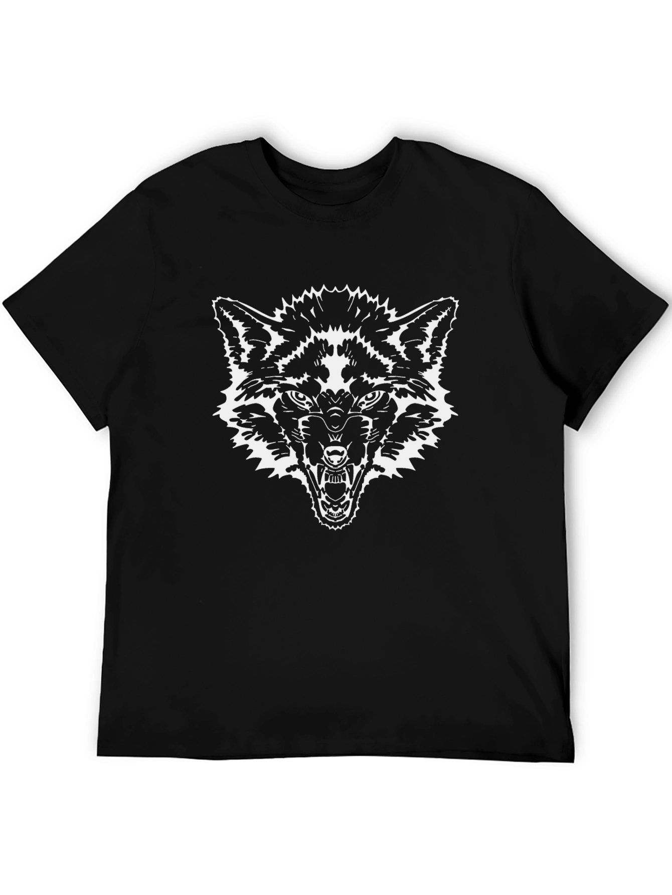 Mens Black T-Shirt with Wolf Graphic