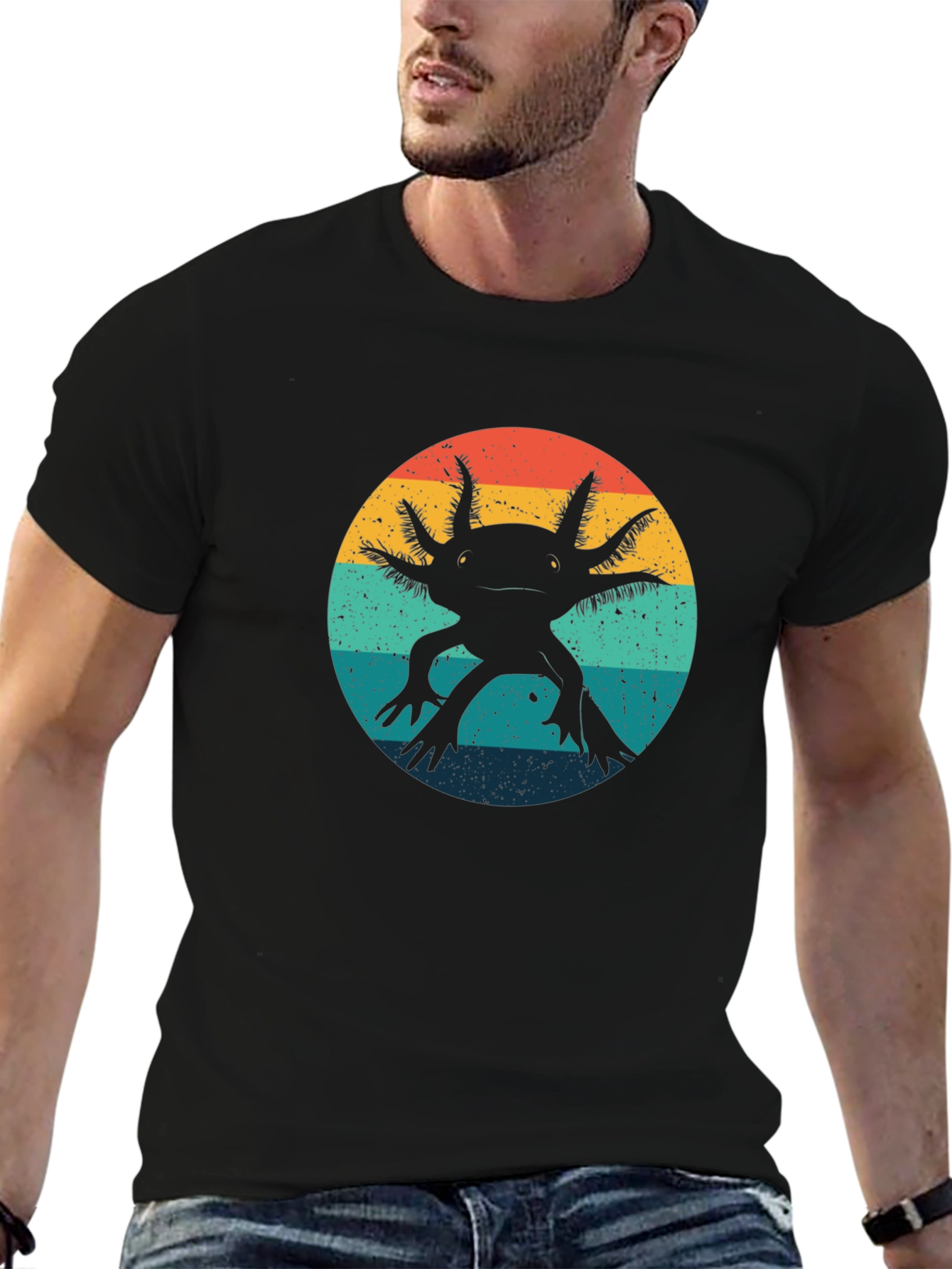 Retro Axolotl Graphic Tee - Black