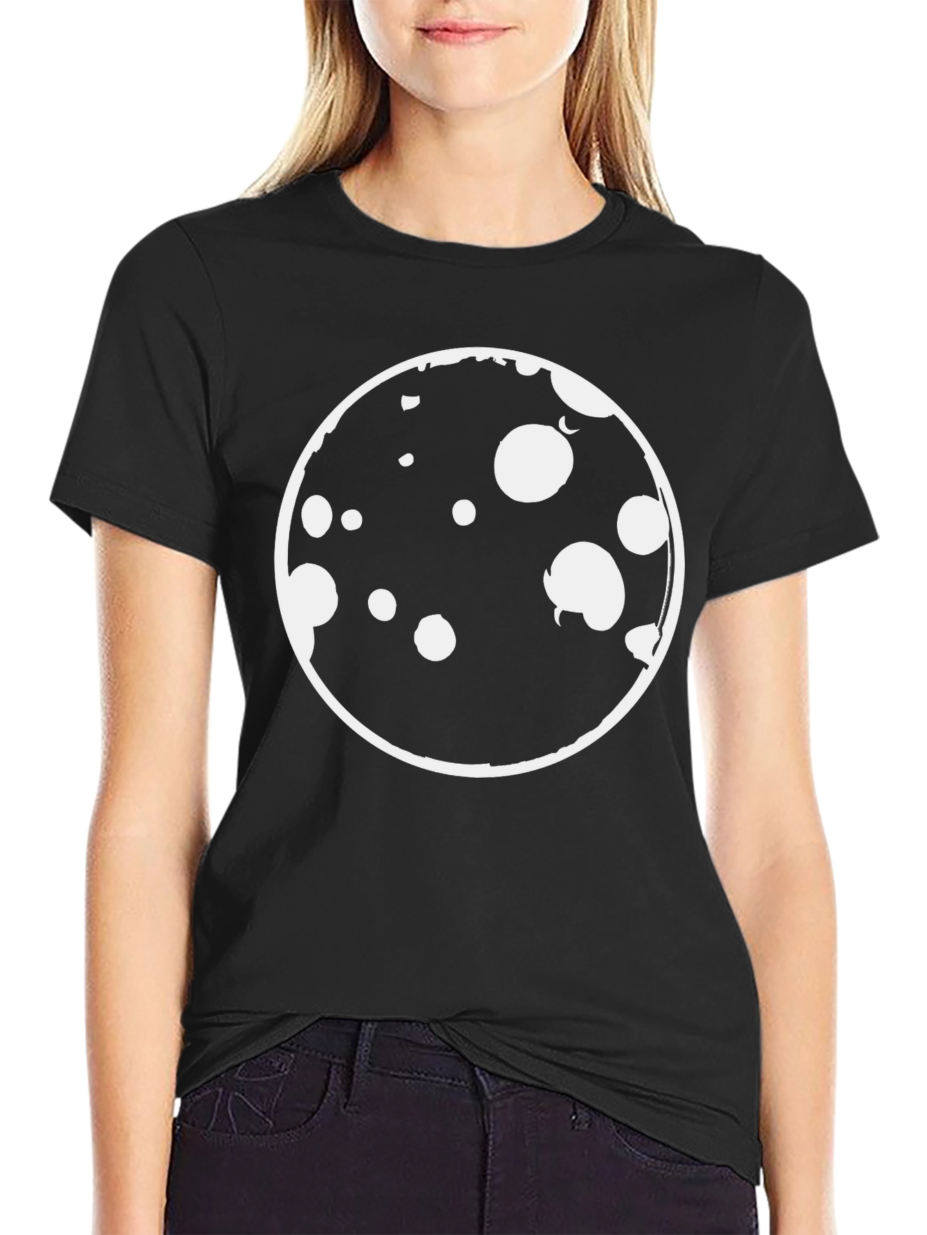 Graphic Print T-Shirt - Black with Moon Design