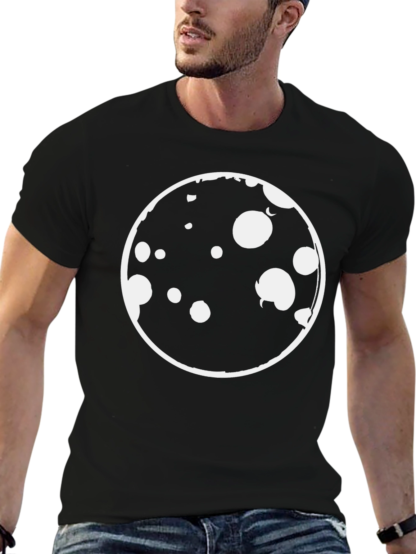 Graphic Print T-Shirt - Black with Moon Design