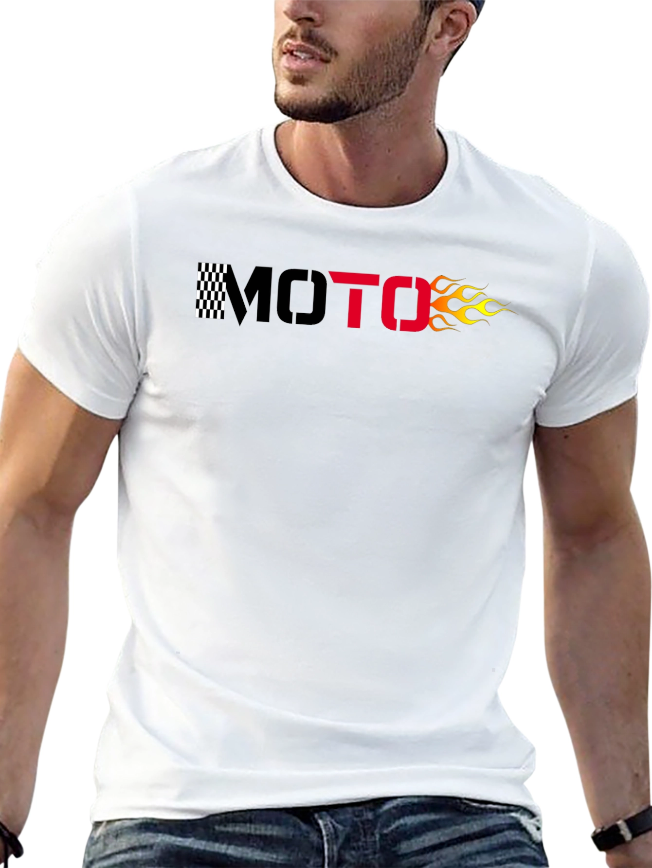 Moto Flames Graphic T-Shirt - Black