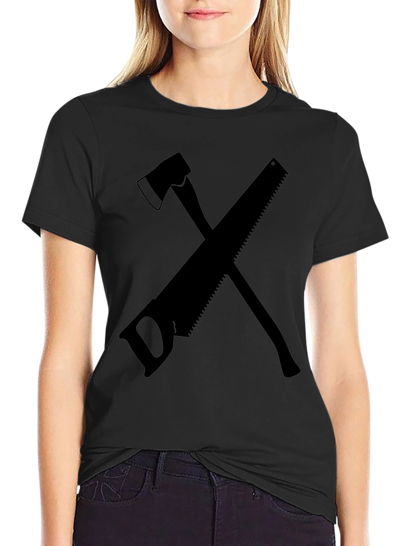 Axe and Saw Lumberjack Graphic Tee - Black