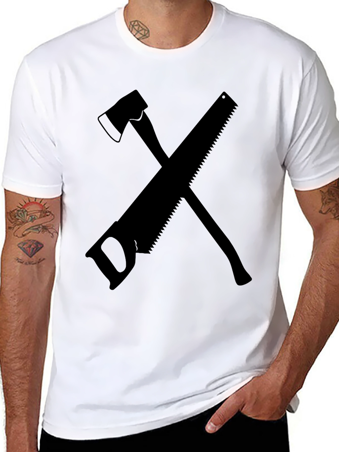 Axe and Saw Lumberjack Graphic Tee - Black