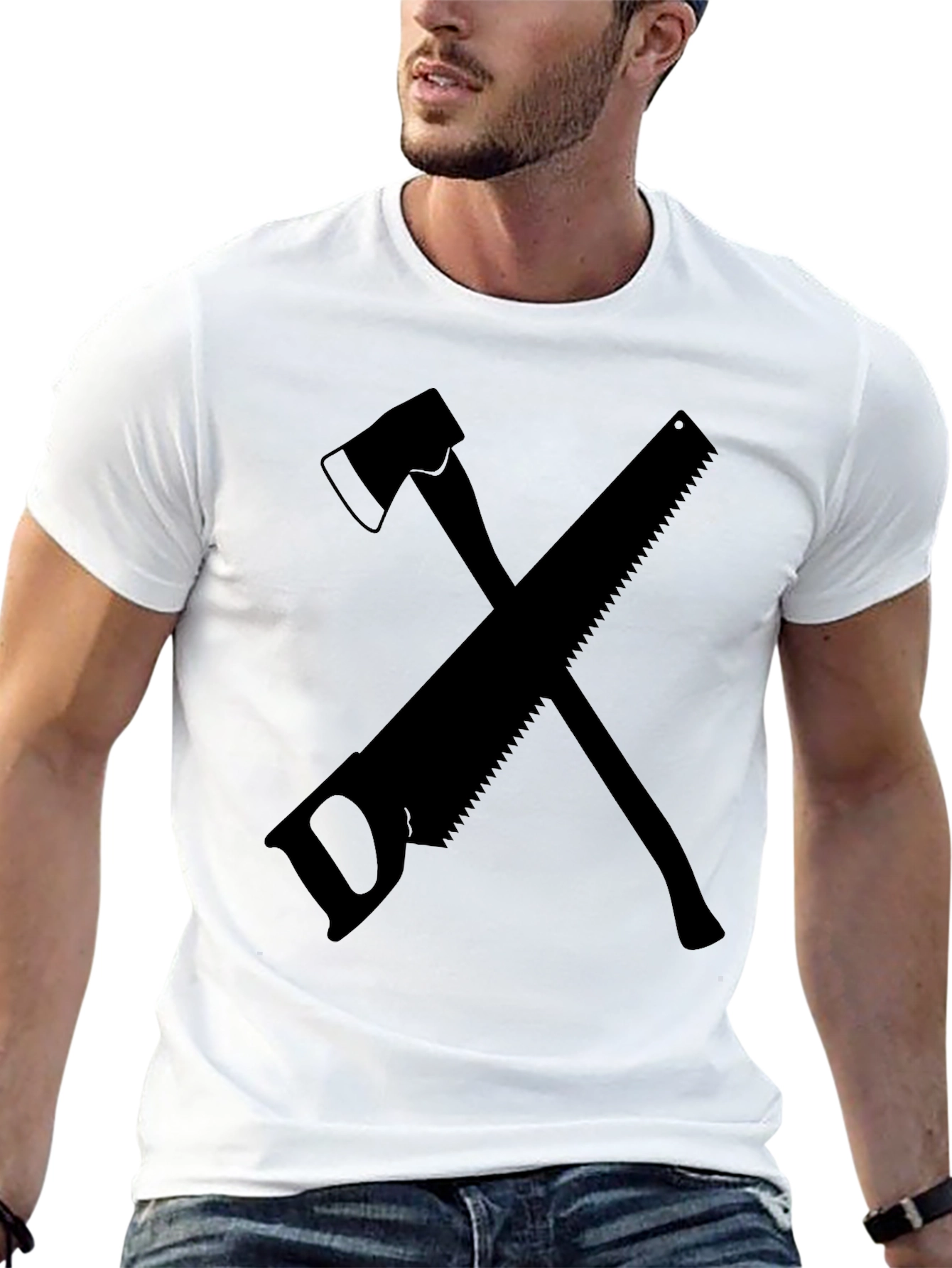 Axe and Saw Lumberjack Graphic Tee - Black