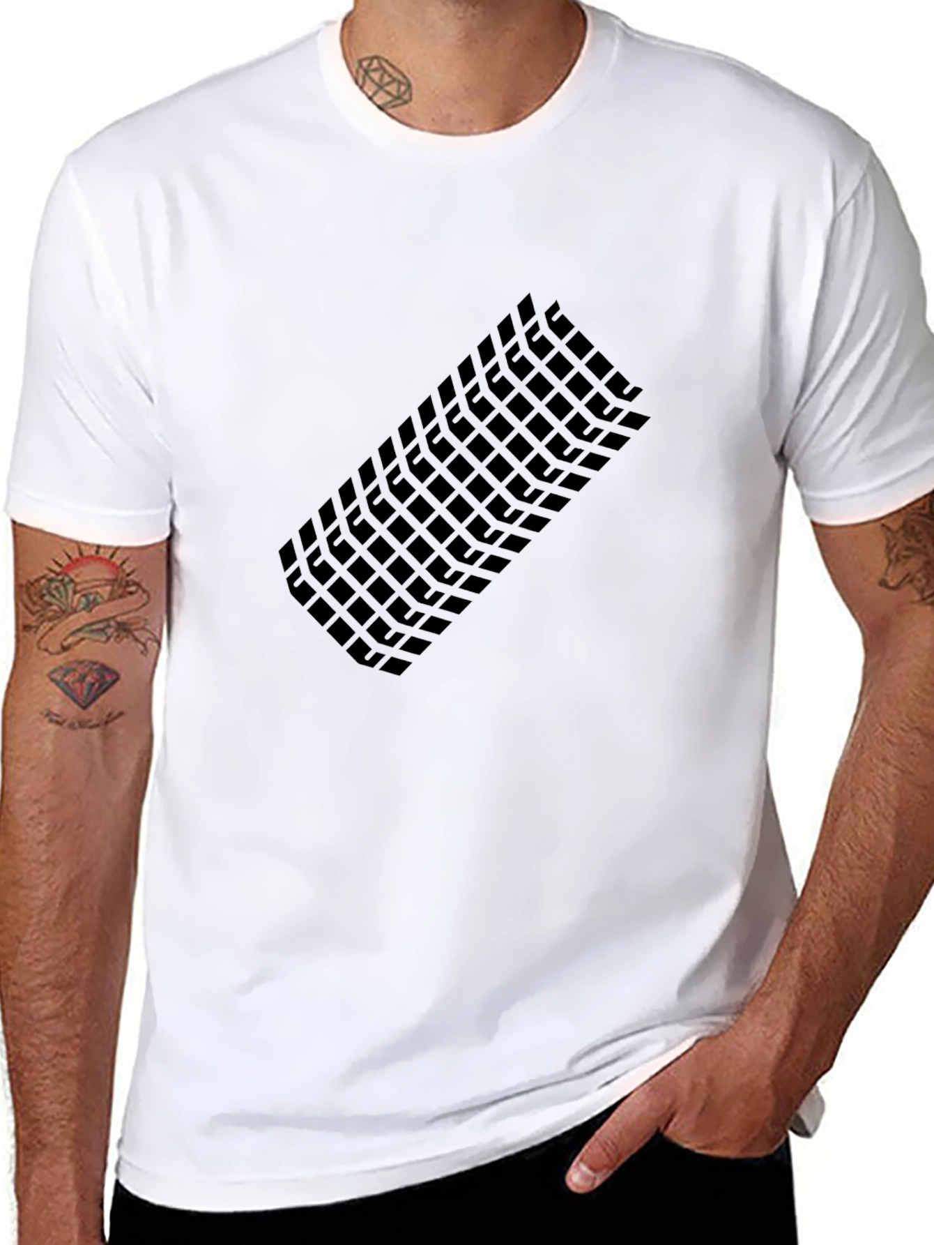 Modern Grid Graphic Tee - Black Casual T-Shirt