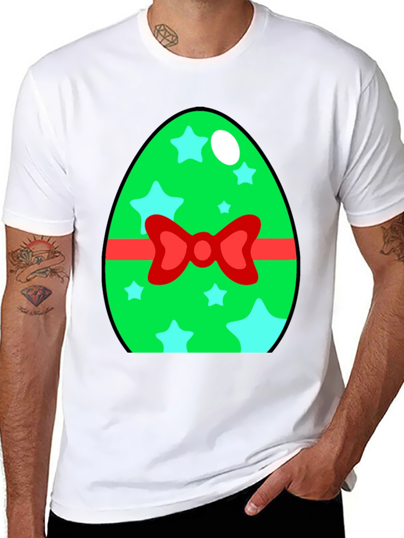 Easter Egg T-Shirt - Green Star Bow Tie