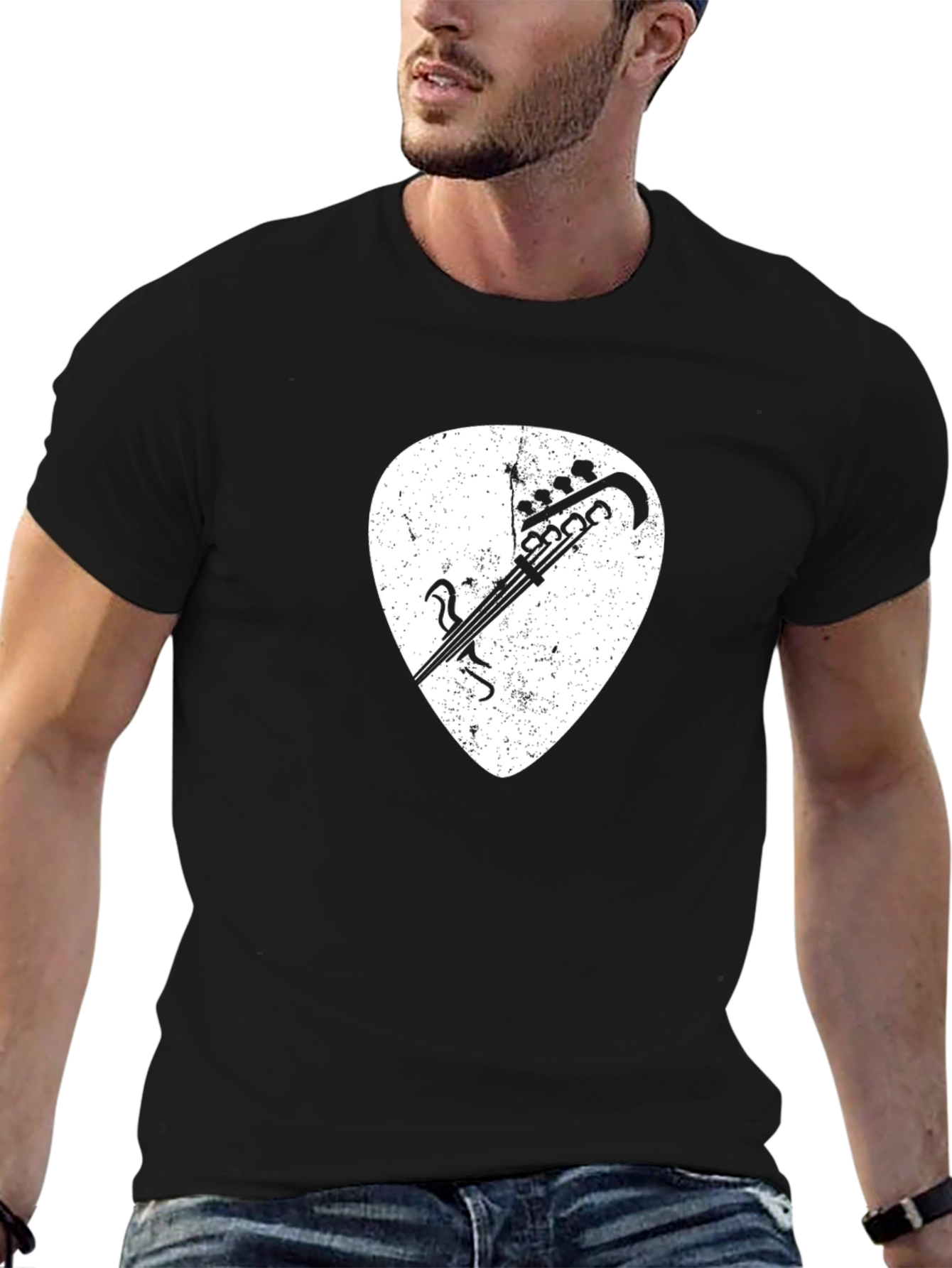 Guitar Pick Graphic Tee - Black Cotton Shirt
