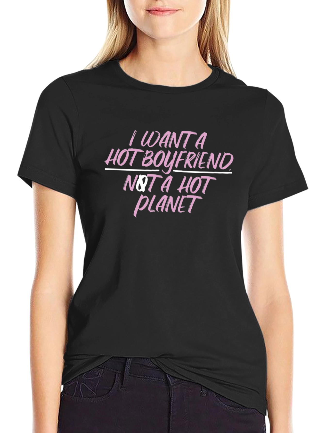 Hot Boyfriend Slogan Tee - Black