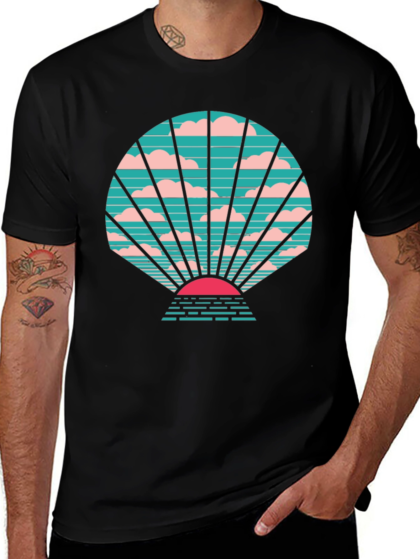 Retro Sunset Graphic Tee - Stylish Black T-Shirt