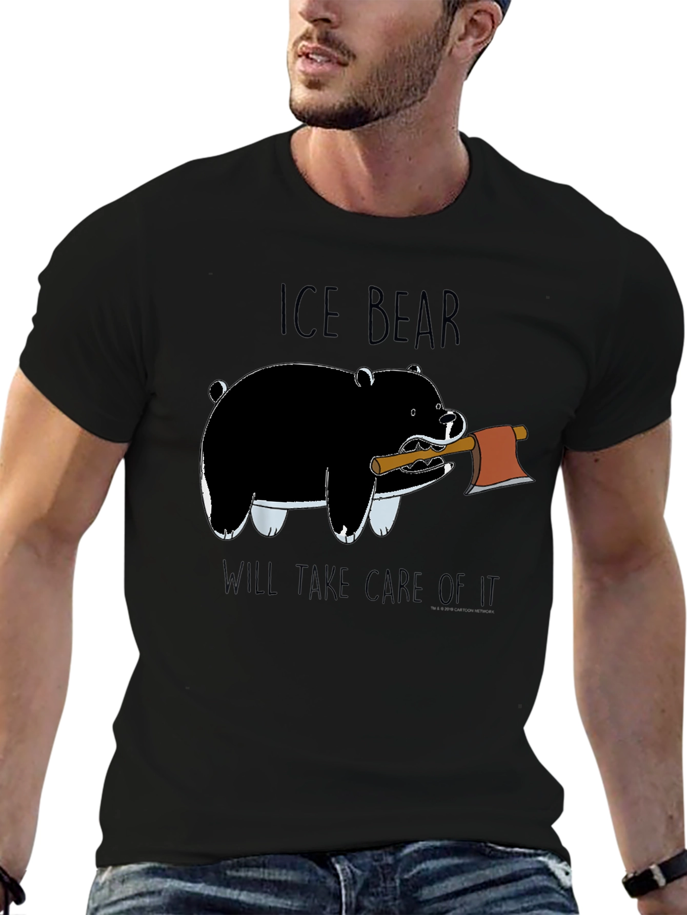 Ice Bear Graphic Print Black T-Shirt